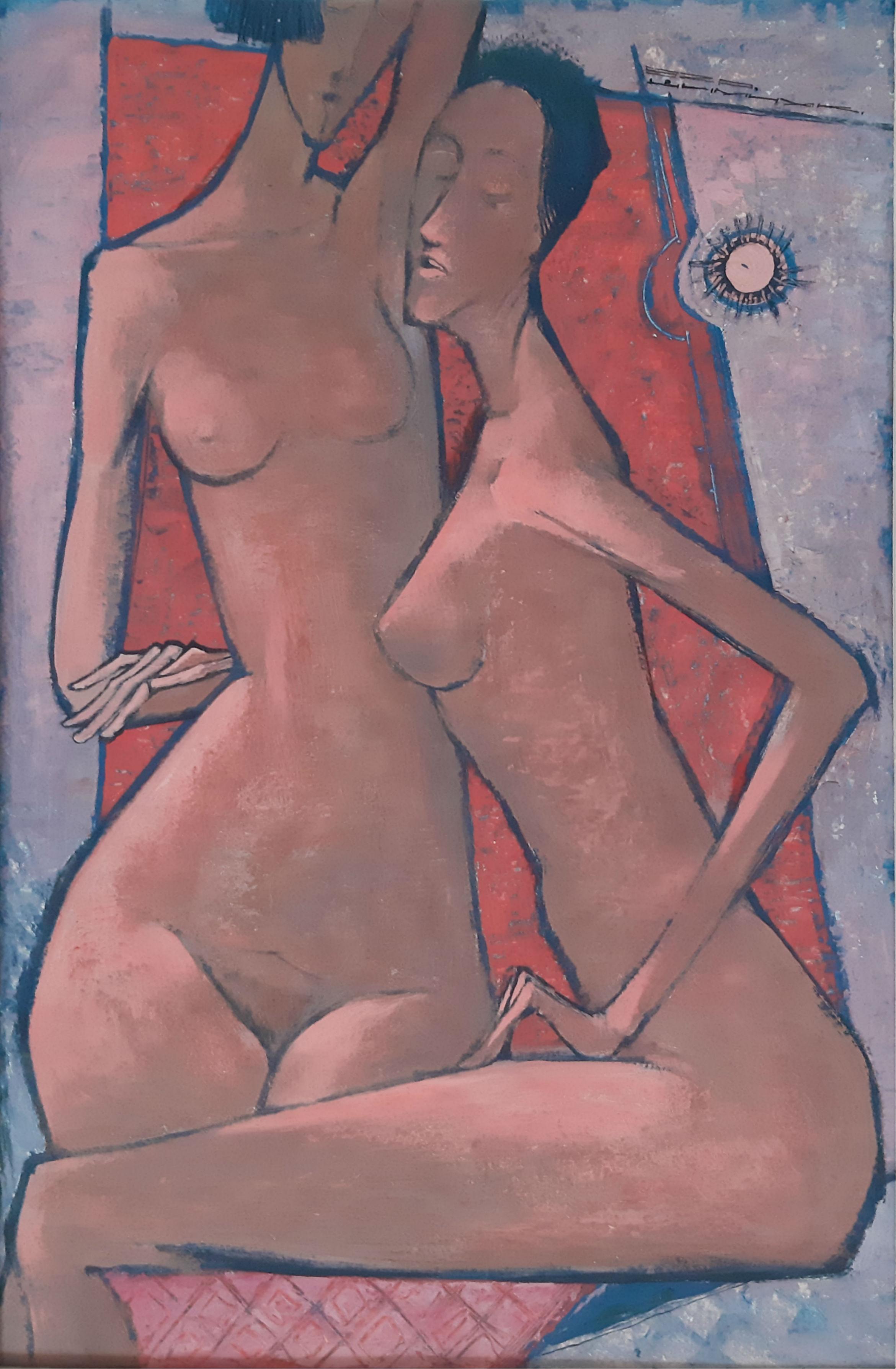 Eza Szymczuk Nude Painting - Nudes - XX Century, Contemporary Figurative Own Technique on Board Painting