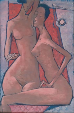 Nudes - XX Century, Contemporary Figurative Own Technique on Board Painting