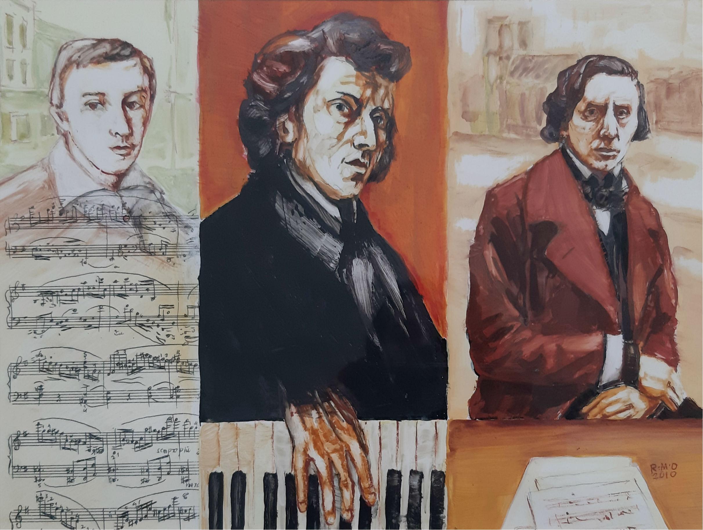 Frederick Chopin - Contemporary Portrait Painting, Music & notes, Realism