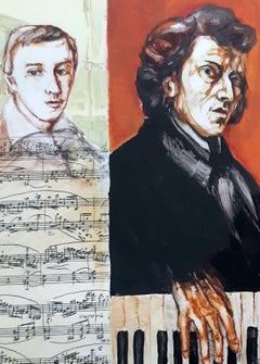 Frederick Chopin - Contemporary Portrait Painting, Music & notes, Realism