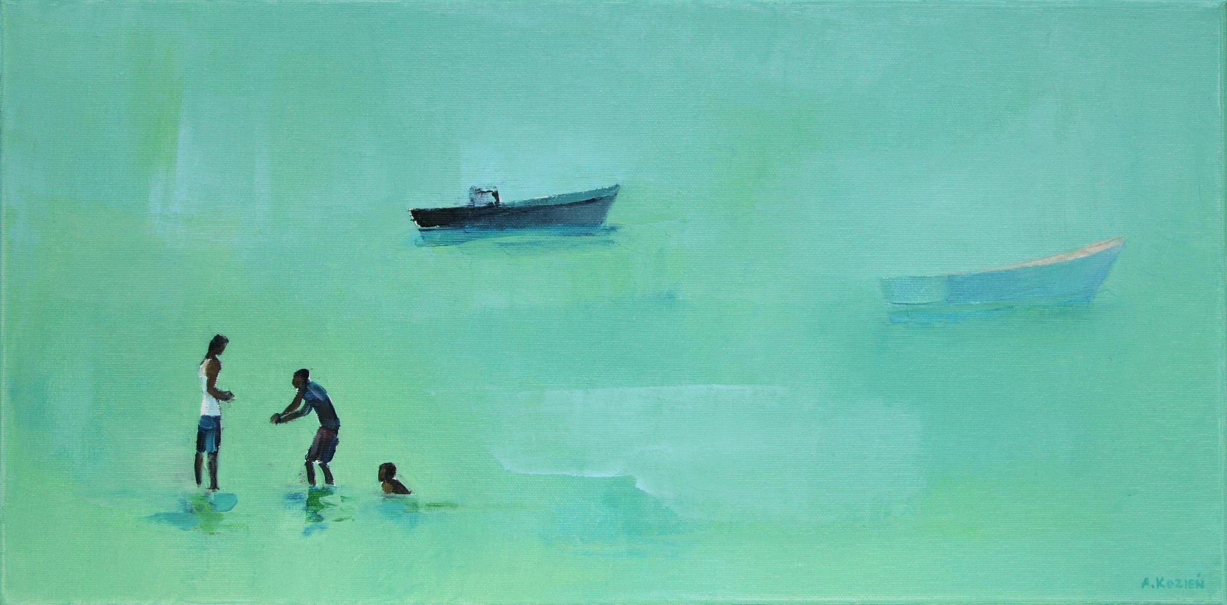 Agnieszka Kozień Landscape Painting - Summertime XIII -  Figurative oil painting, Beach, Landscape, Water, Seaside