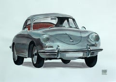 Porsche 356BT - Contemporary Watercolor & Ink Painting, Vintage Car, Realistic