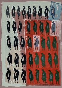 Red rectangle - XXI Century, Gouache Painting, Figurative, Portrait