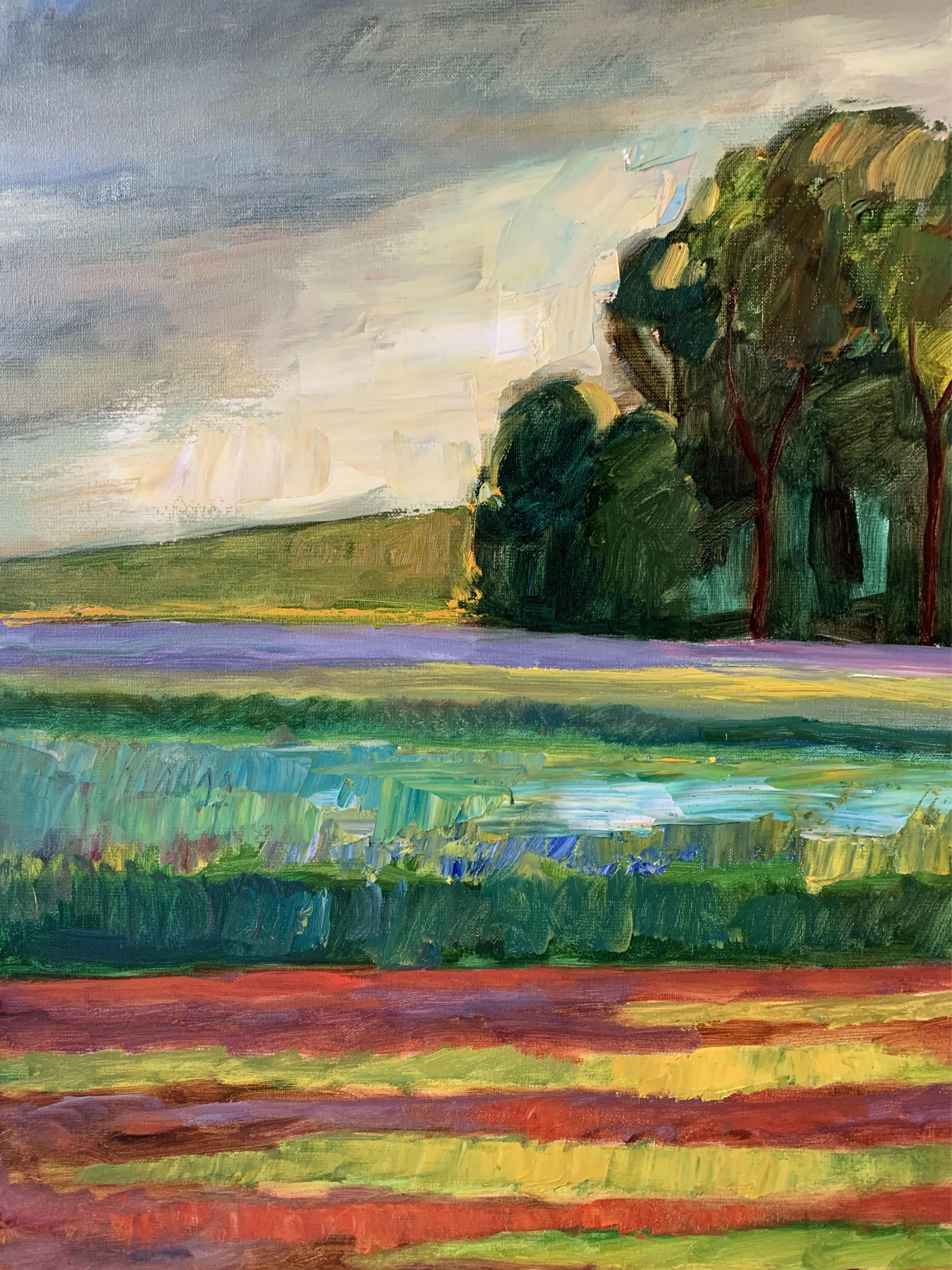 A meadow - XXI Jahrhundert, Öl-Landschaftsgemälde, farbenfrohes, Naturansicht (Sonstige Kunststile), Painting, von Marek Niedojadło
