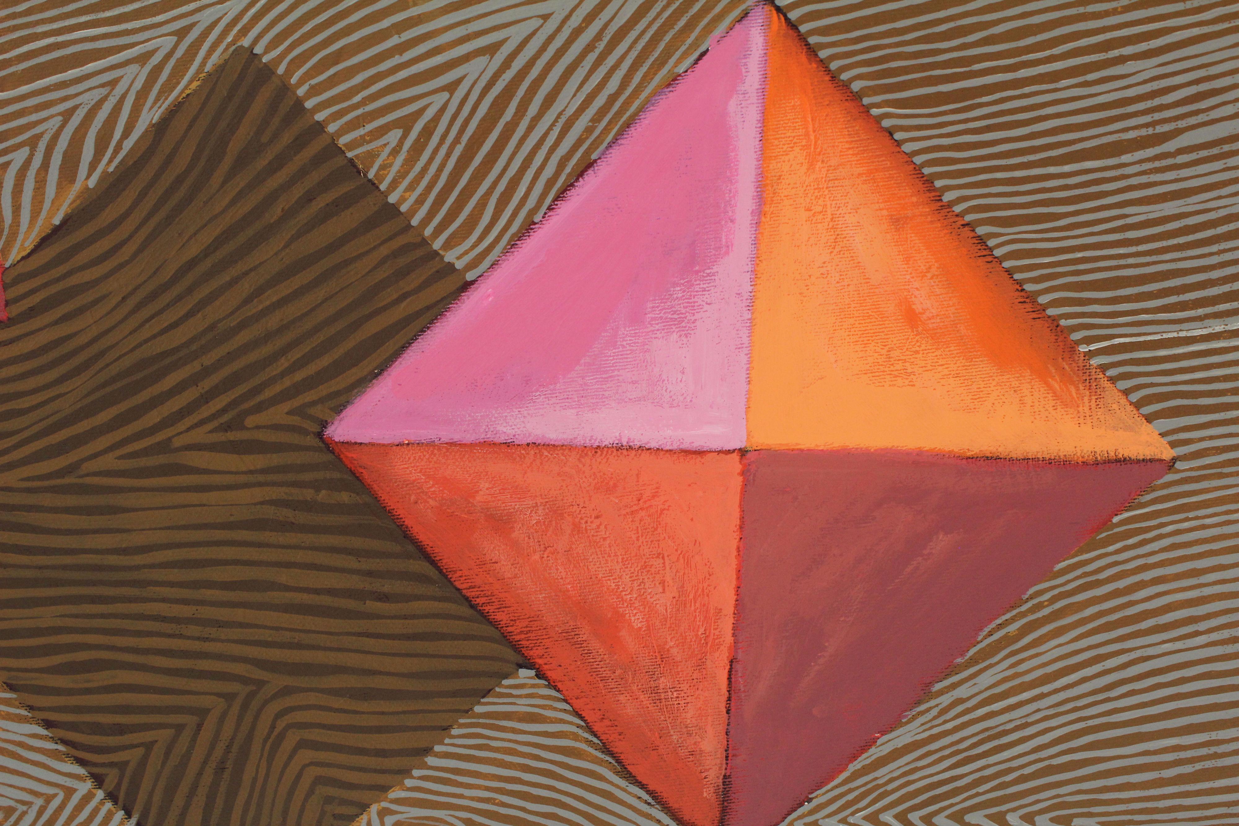 Vidrio 4 - Pintura acrílica contemporánea, colorida, vibrante, adornos, motivos - Abstract Painting Marrón de Sara Jaskiewicz