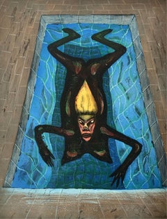A frog - XX Century figurative etching print, Vibrant colors, Surreal