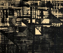 Subway - XX century, Abstract lithograph print, Black