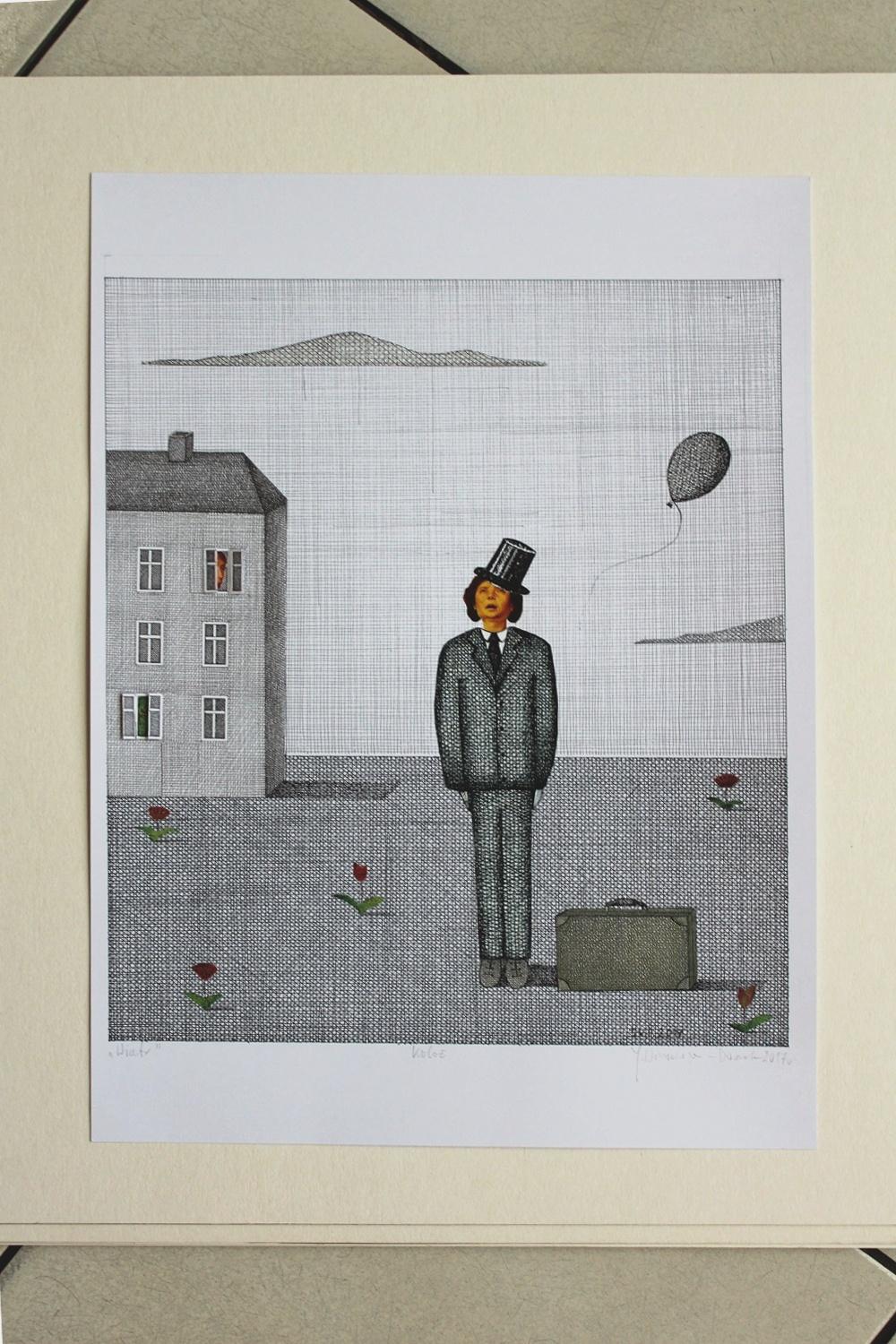 A wind - XXI century contemporary figurative print & collage, Surrealism - Art by Joanna Wiszniewska-Domanska