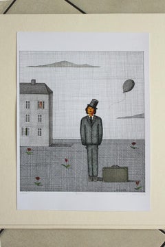 A wind - XXI century contemporary figurative print & collage, Surrealism