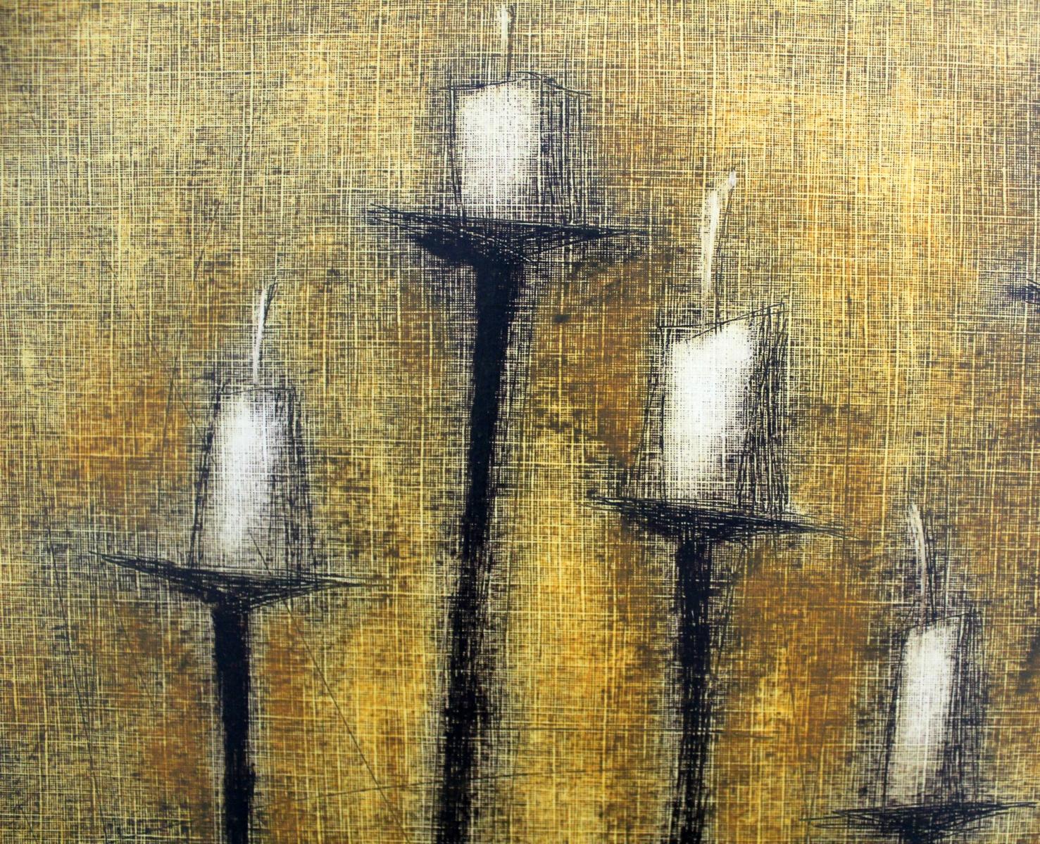 Candeliere - Stampa monotipo figurativa contemporanea, Toni caldi, Natura morta - Figurative Print Marrone di Siergiej Timochow