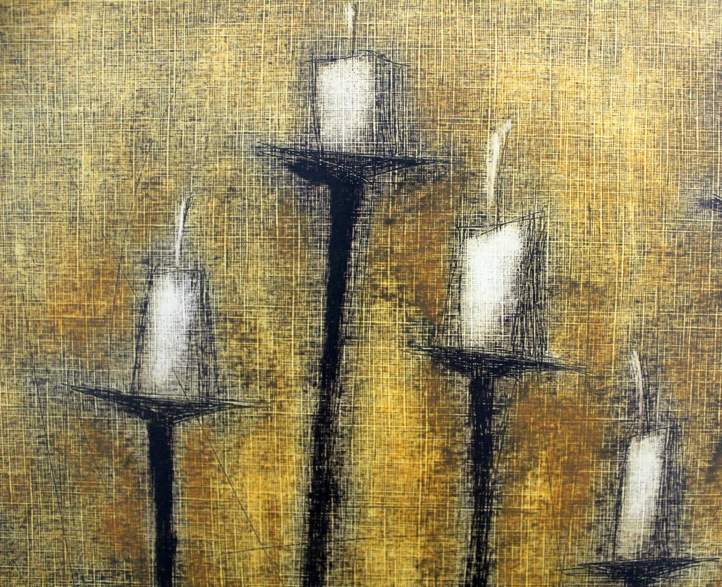 Candlestick - Contemporary Figurative Monotype Print, Warm tones, Still life For Sale 1