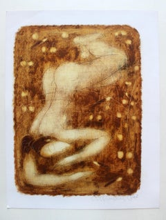 Nude with birds - XXI Century, Figurative Monotype Print, Monochromatic