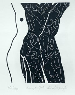 Platans - XXI century, Young artist, Figurative print, Linocut, Black & white