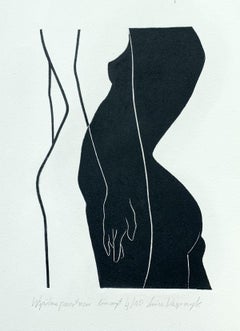 Joint space - XXI century Young artist, Figurative print, Linocut, Black & white