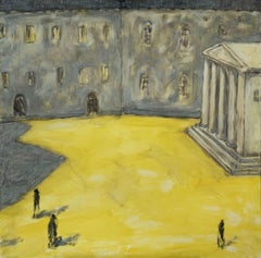 Piazza di Roma - Contemporary oil on canvas painting, Warm tones, City view