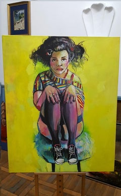 Jaune - XXI siècle, Femmes, Peinture figurative, Couleurs vives et lumineuses