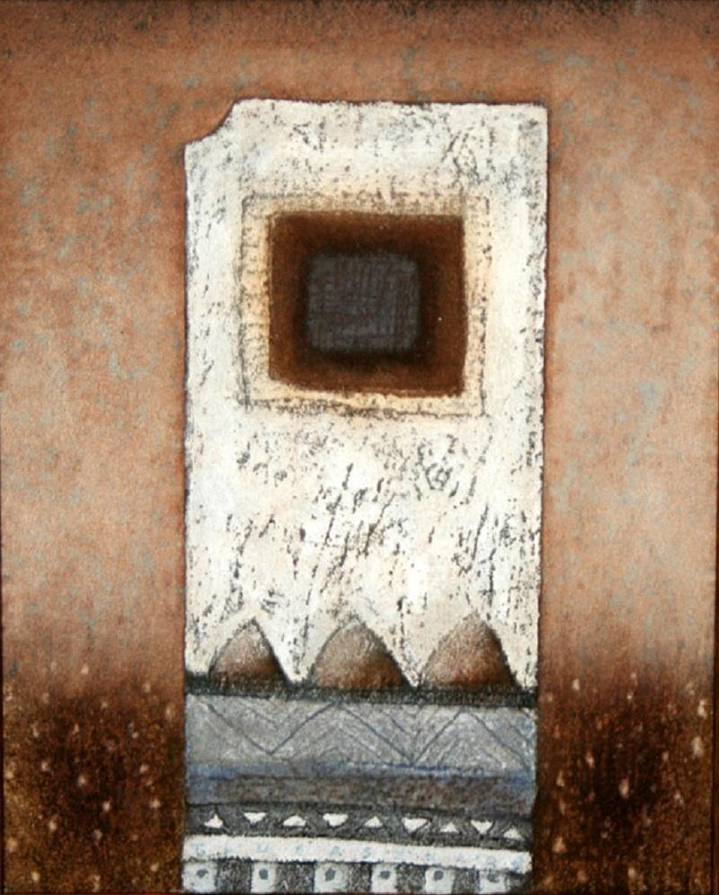 Tomasz Lubaszka Abstract Painting - My menhir a favourite from Nepal XXI century Oil & mixed media painting