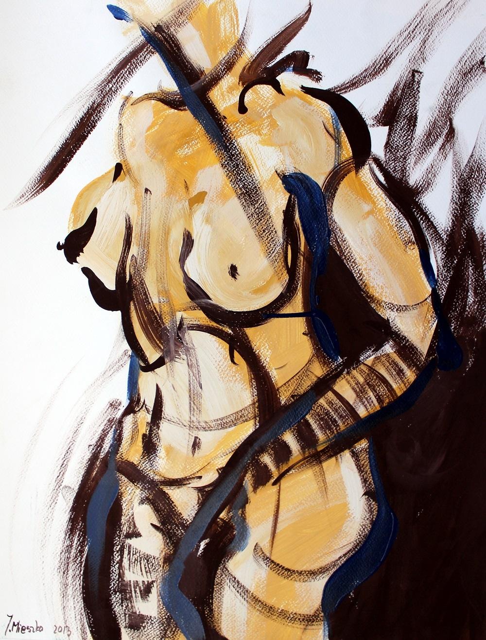 Nude - XXI century, Mixed media, Figurative acrylic painting, Female nude