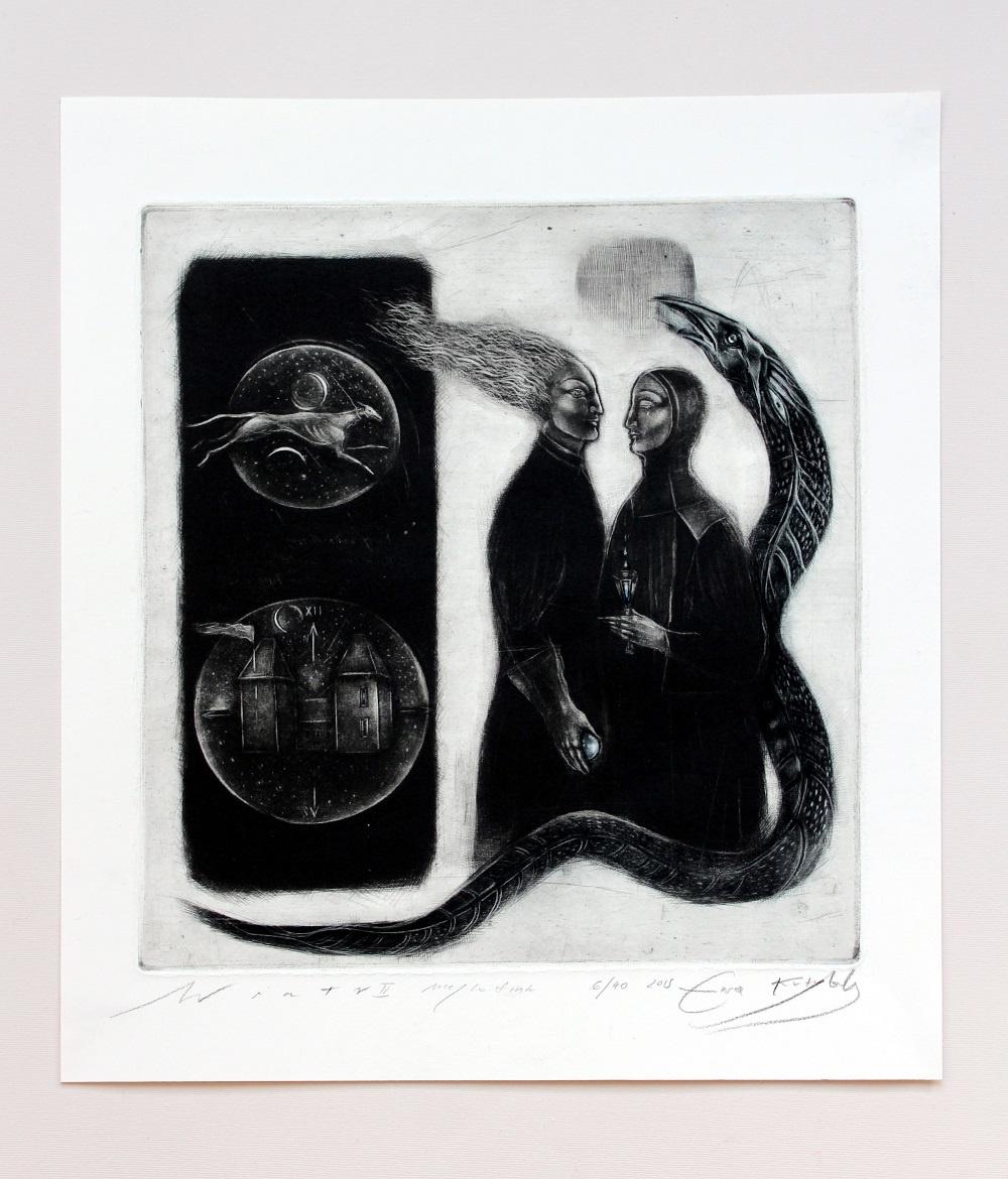 Wind II - XXI century, Figurative print, Limited edition, Black & white - Print by Ewa Kutylak