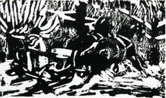 Sled - XX century, Woodcut print, Black and white, Woodcut