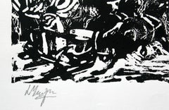 Sled - XX century, Woodcut print, Black and white, Woodcut