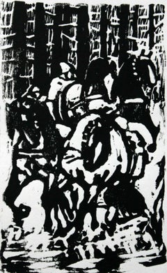 Caballos - Siglo XX, Grabado xilográfico, Blanco y negro, Figurativo-abstracto