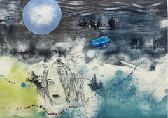 Blauer Mond – XX Jahrhundert, Mixed-Media-Druck, figürlich, nackt