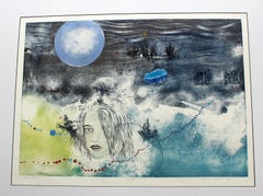 Blauer Mond – XX Jahrhundert, Mixed-Media-Druck, figürlich, nackt