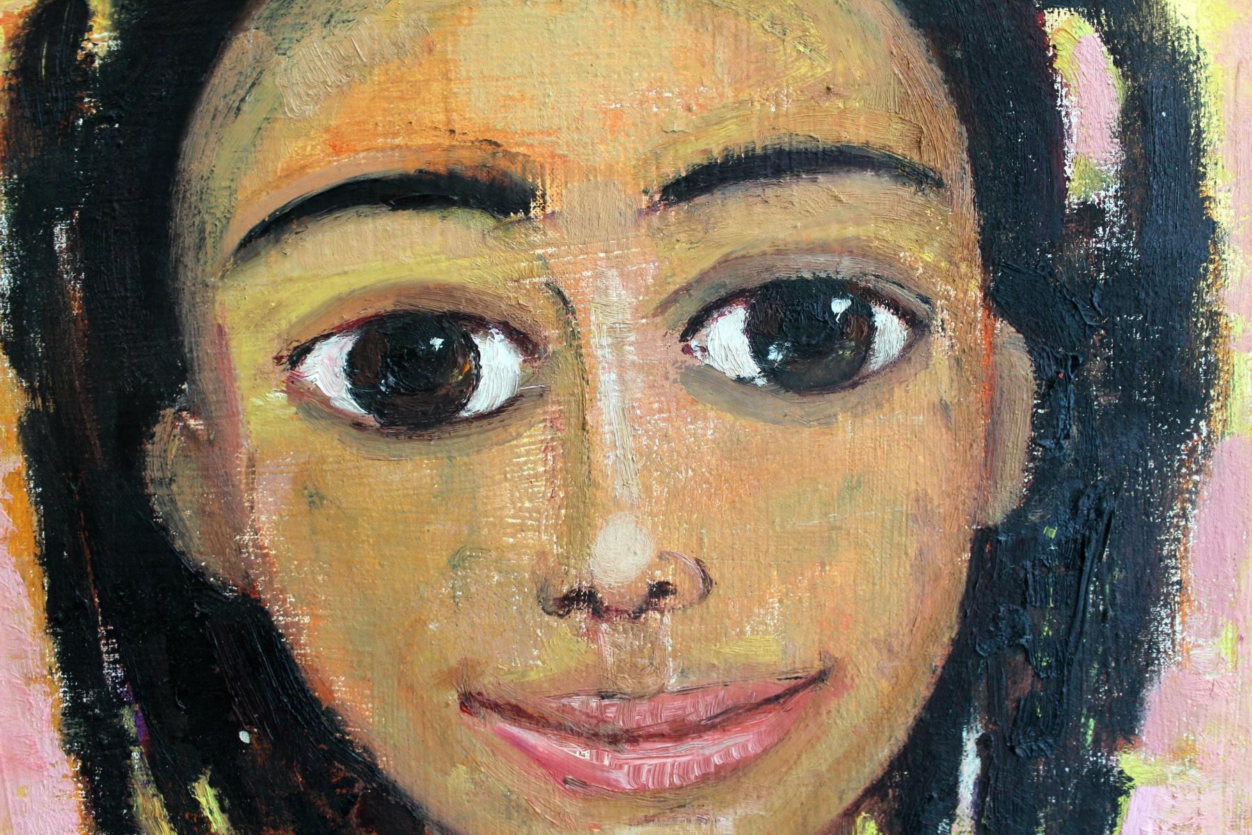 Jeune fille en robe orange - XXIe siècle, peinture figurative à l'huile, portrait - Autres styles artistiques Painting par Marlena Nizio