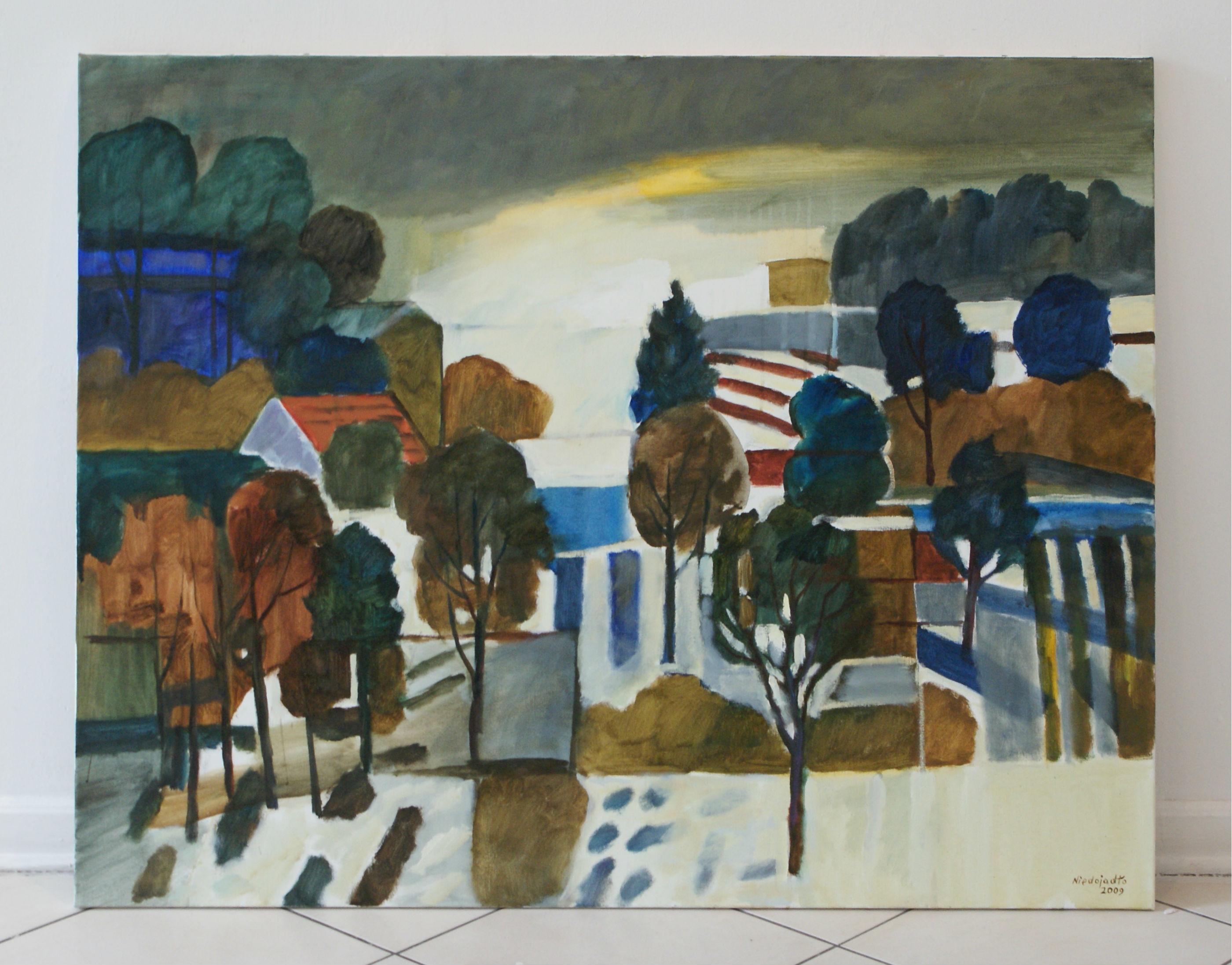 Autumn moods - XXI century, Oil landscape painting, Colourful - Painting by Marek Niedojadło