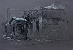 Opoczno - XXIe siècle, dessin de paysage figuratif, noir et blanc