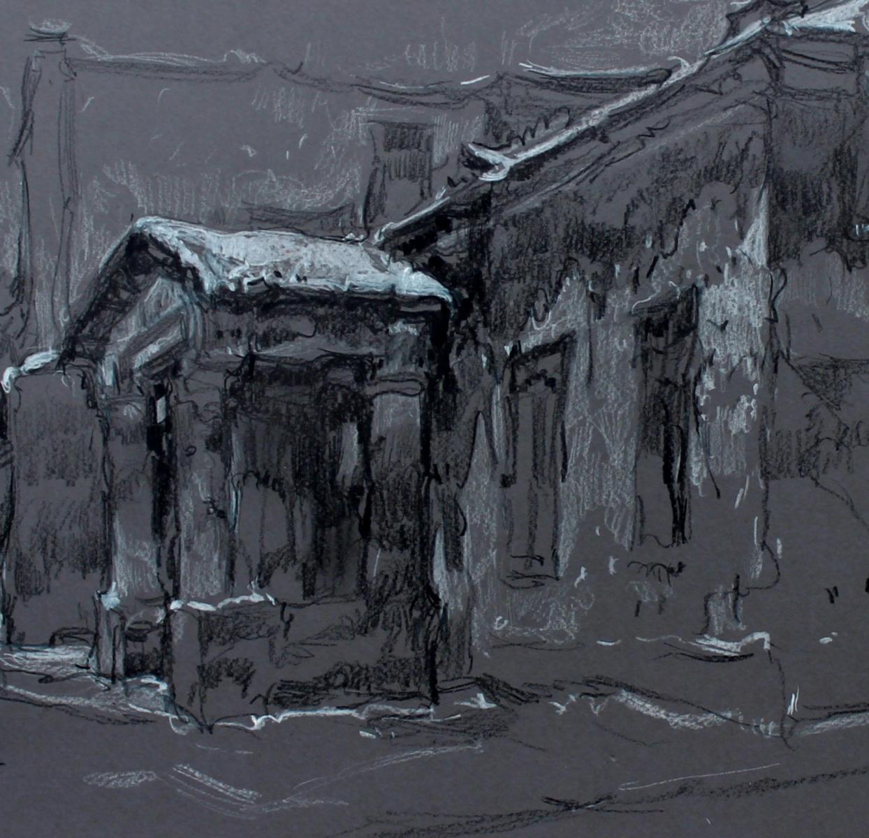 Opoczno - XXIe siècle, dessin de paysage figuratif, noir et blanc - Autres styles artistiques Art par Józef Panfil