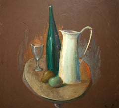 Pitcher and a bottle - XX century, Oil figurative painting, Still life