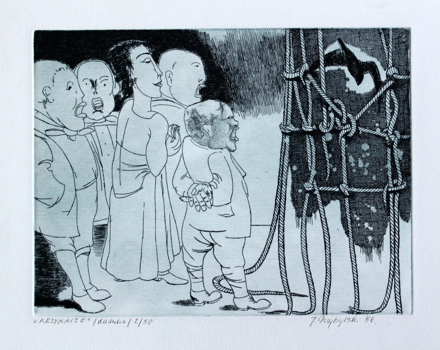 Screamers - XX century, Black and white, Figurative print - Print by Janusz Przybylski