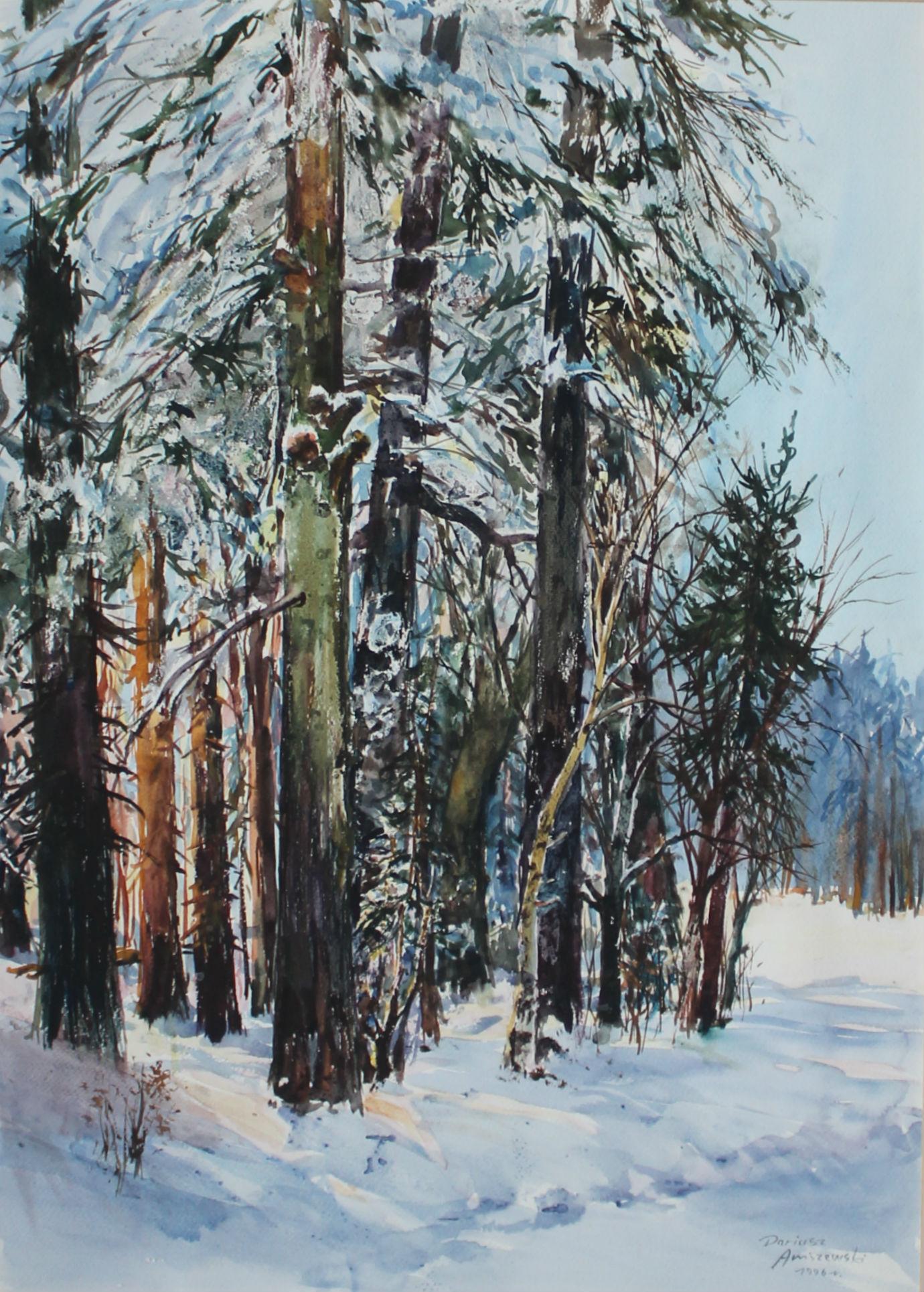 Winter landscape - XX Century, Watercolor Painting, Realistic View of Woods