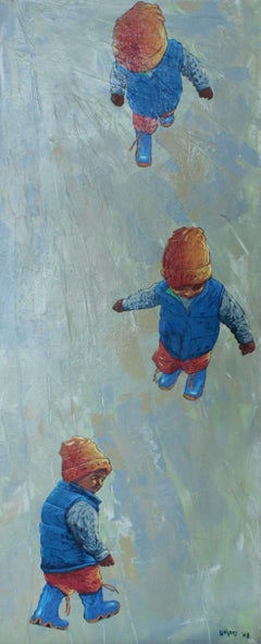 Correr ocupado - Siglo XXI, Pintura al óleo figurativa, Colores vibrantes, Retrato
