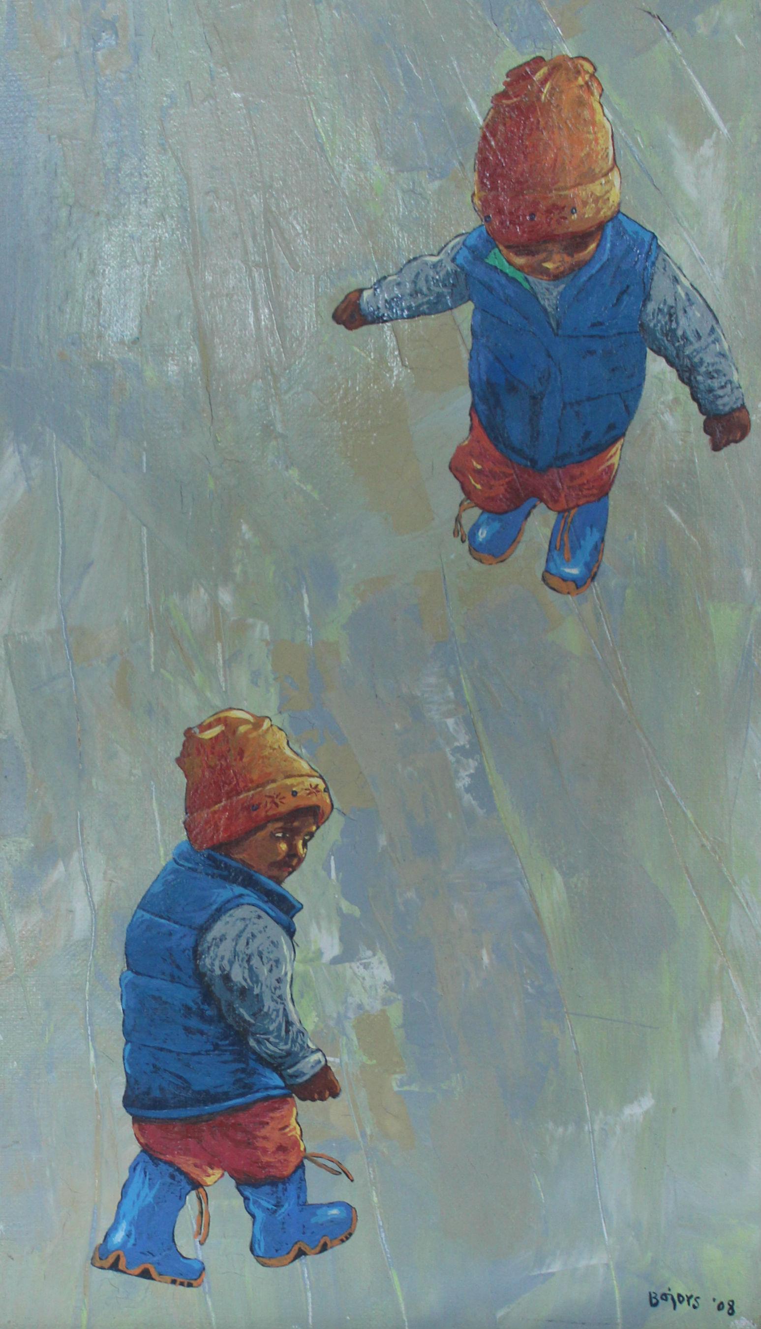 Busy running - XXI Jahrhundert, Figuratives Ölgemälde, lebhafte Farben, Porträt (Sonstige Kunststile), Painting, von Rafał Bojdys
