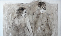 Two people - XXI Century, Figurative Gouache Painting,