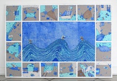 Untitled - XXI Century, Contemporary Abstract Oil Painting, Blue White and Brown