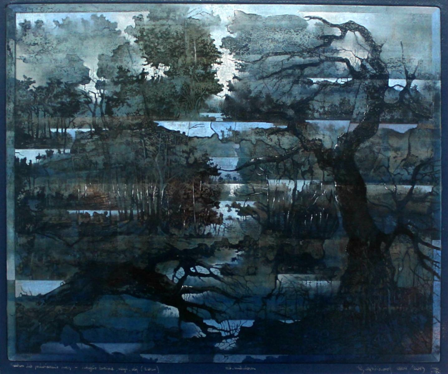 Nocturn or traveling by night - XXI Century, Mixed Media Print, Landscape