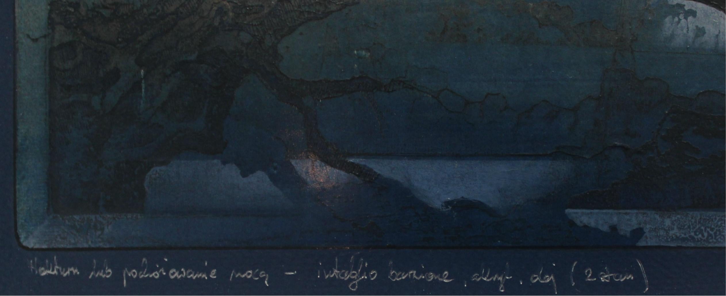 Nocturn or traveling by night - XXI Century, Mixed Media Print, Landscape For Sale 1