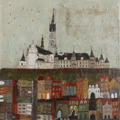 Czestochowa - XXI Century, Contemporary Landscape Acrylic Painting, Architecture