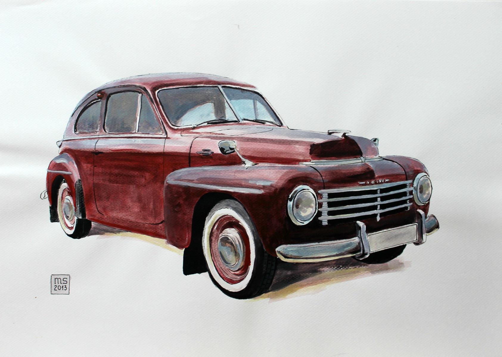 Volvo 164 - XXI Century, Contemporary Watercolor & Ink Painting, Vintage Car