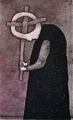 John Paul II - Figurative etching print, Surrealism, Black & white