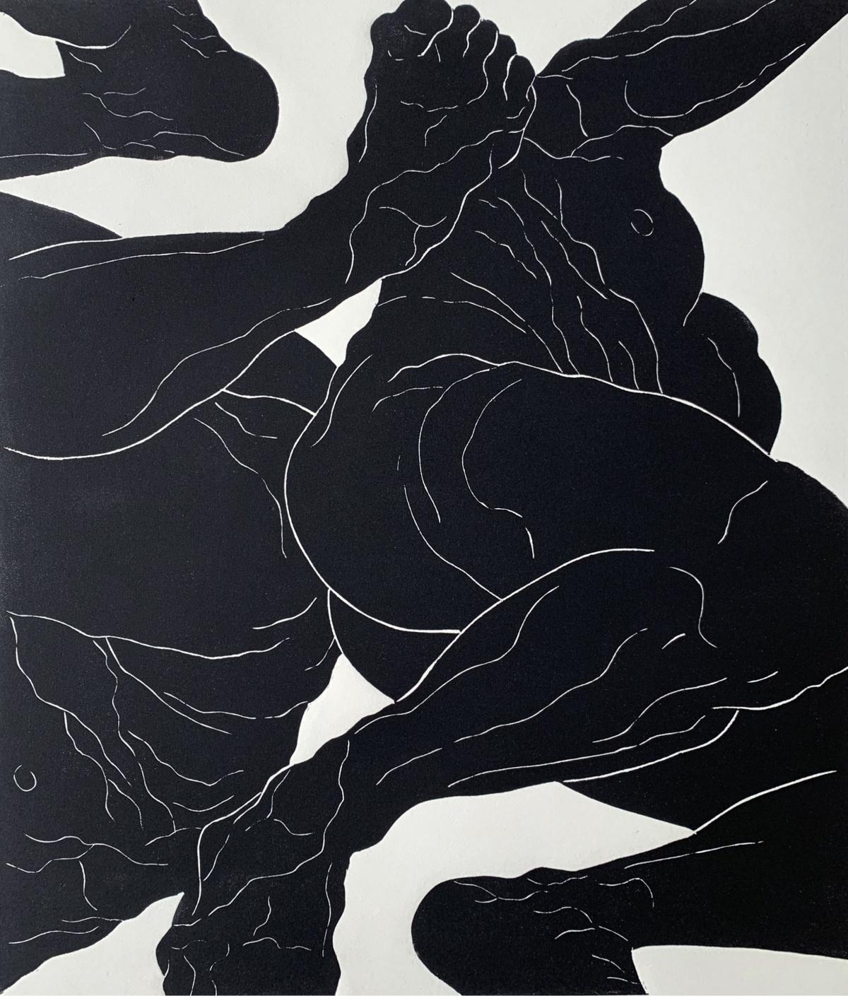 Luiza Kasprzyk Figurative Print - Configuration II - Young artist, Figurative print, Linocut, Black & white