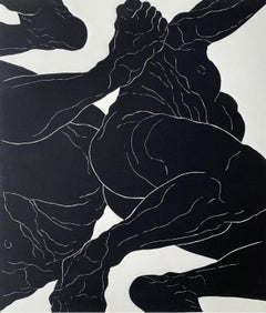 Configuration II - Young artist, Figurative print, Linocut, Black & white