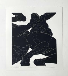 Configuration II – junger Künstler, figurativer Druck, Linolschnitt, Schwarz-Weiß