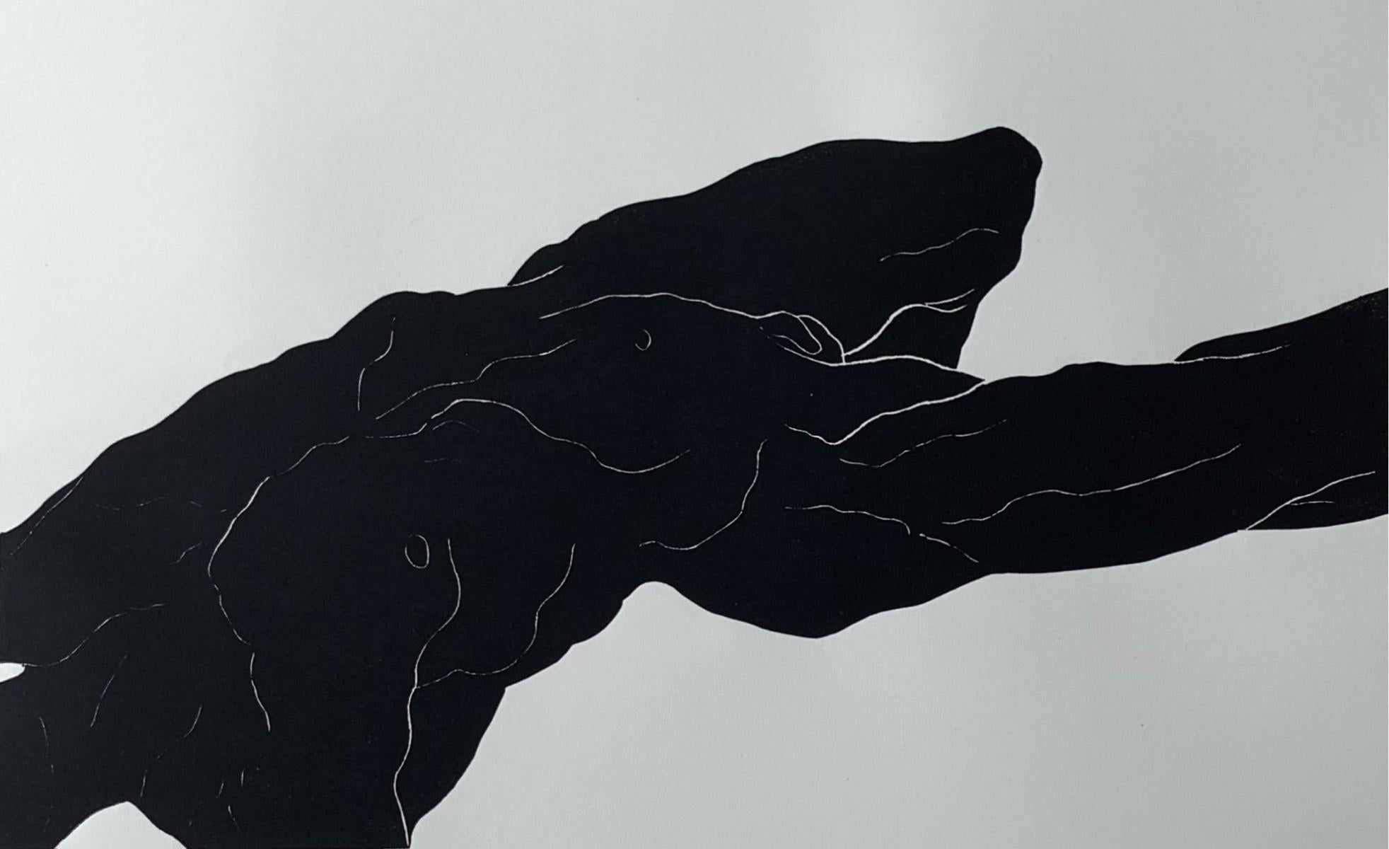 Figurative Print de Luiza Kasprzyk - Cuerpo II - Artista joven, Grabado figurativo, Linograbado, Blanco y negro