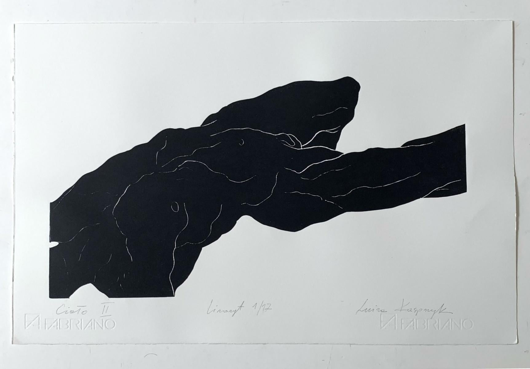 Cuerpo II - Artista joven, Grabado figurativo, Linograbado, Blanco y negro - Print de Luiza Kasprzyk