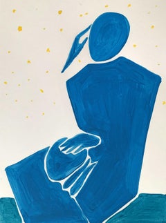 Night - Figurative Acrylic Painting on Paper, Young art, Minimalism, Vibrant 